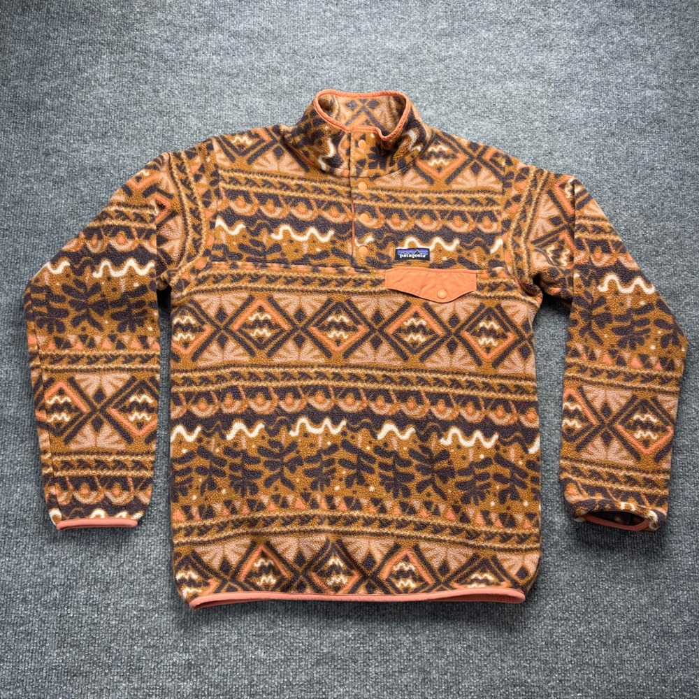 Patagonia Synchilla Snap-T Fleece Pullover Geometric Aztec Orange Tan Small